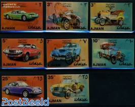 Automobiles 8v, 3_d stamps (Porsche,Jaguar,Fiat,