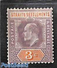 Straits Settlements, 3c, stamp out of set