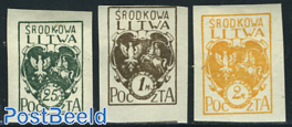 Central Lithuania, definitives 3v imperforated