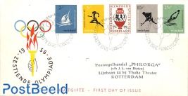 Olympic games 5v, FDC, stamped address, open flap