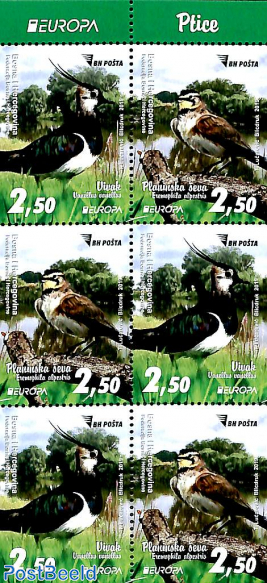 Birds 6v from booklet (booklet pane)