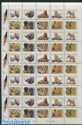 Animals 5v+tabs, uncut booklet pane (with 20 pairs without perf between stamps)