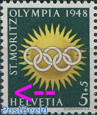5+5c, Plate flaw, bow left of HELVETIA