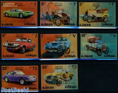 Automobiles 8v, 3_d stamps (Porsche,Jaguar,Fiat,